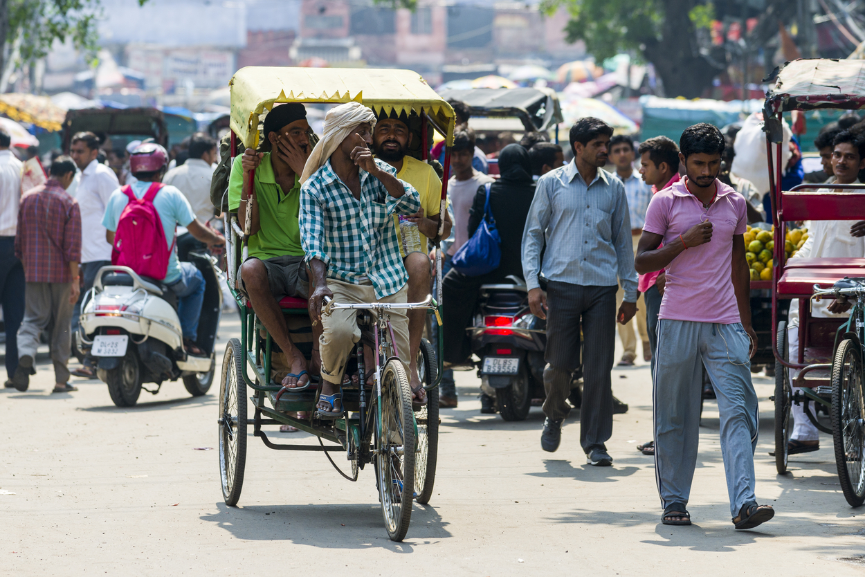 People and cycle rickshaws are moving through the streets of the suburb Old Delhi, Delhi, India, Image: 255972412, License: Rights-managed, Restrictions: , Model Release: no, Credit line: Profimedia, imageBROKER